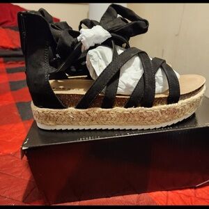Black Espadrille Wedge Sandals